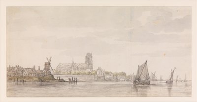 Udsigt over Groote Kerk i Dordrecht fra floden Maas af Aelbert Cuyp