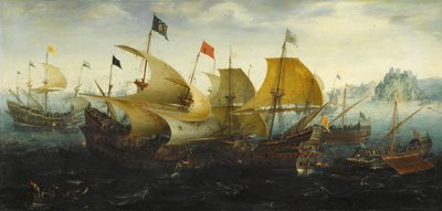 Slaget ved Cadiz (hollandske og engelske skibe angriber den spanske armada) af Aert Anthonisz