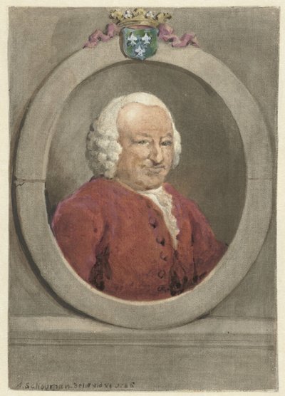 Portræt af Johan Hudde Dedel, i oval, til højre af Aert Schouman