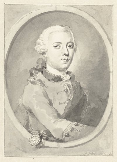 Portræt af Vilhelm V, Prins af Orange-Nassau, til højre, i oval af Aert Schouman
