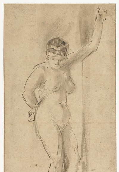 Stående nøgen kvinde med løftet arm af Aert de Gelder (attributed to)