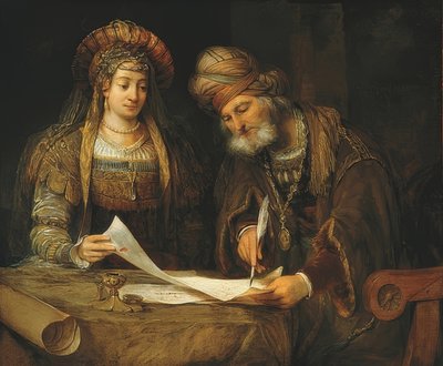 Esther og Mordokaj. 1675 af Aernt de Gelder
