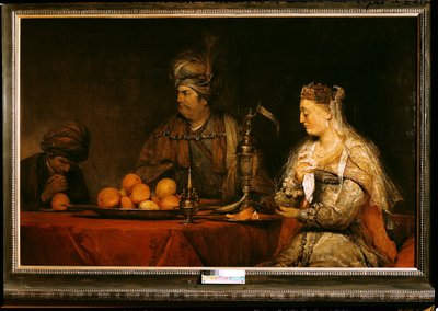 Haman og Ahasverus ved Esters højtid af Aernt de Gelder