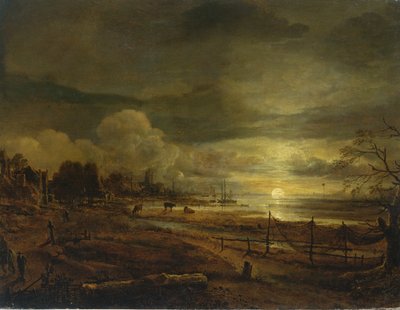 Kanal ved Moonrise af Aert van der Neer