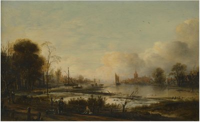 Flodlandskab med figurer af Aert van der Neer