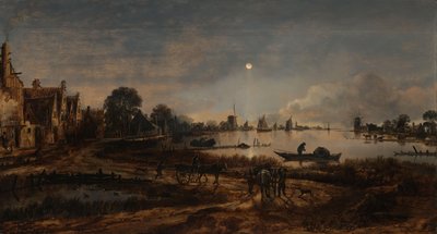 River View by Moonlight Landskab ved måneskin af Aert van der Neer