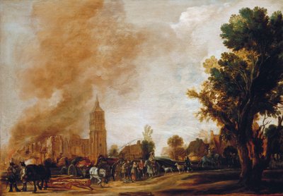 Soldater forlader en brændende landsby, 1637 af Aert van der Neer