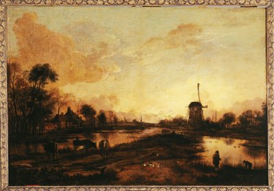 Solnedgang på Yssel, ca. 1645 (olie) af Aert van der Neer