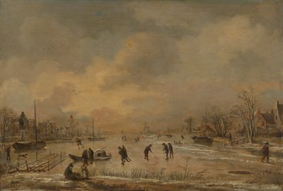 Vinterlandskab med huse af Aert van der Neer