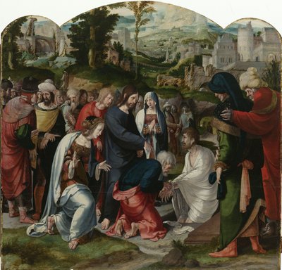 The Raising of Lazarus, midterpanel på triptykonen, ca. 1530 af Aertgen Claesz van Leyden