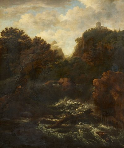 Bjerglandskab med vandfald af after Jacob van Ruisdael