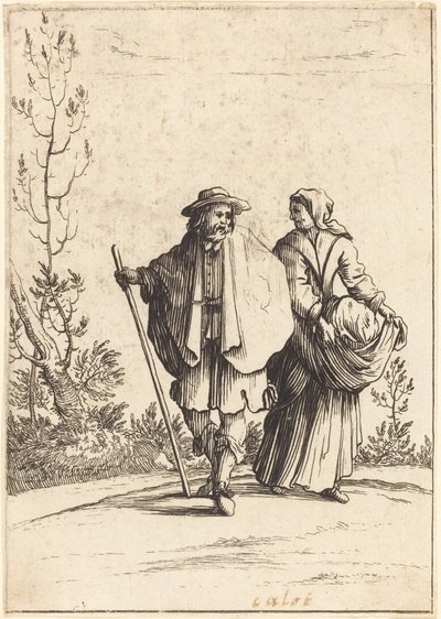 Tiggerpar, med landskab i baggrunden af After Jacques Callot