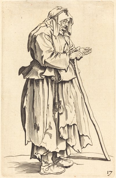 Tiggerkvinde modtager velgørenhed af After Jacques Callot
