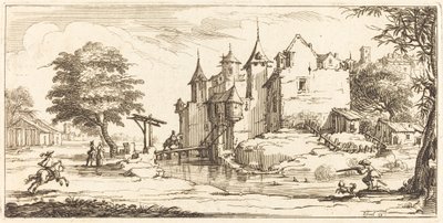 Chateau med vindebro af After Jacques Callot