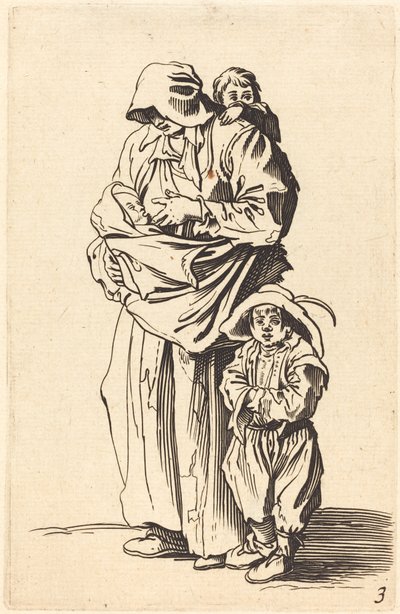 Mor og tre børn af After Jacques Callot