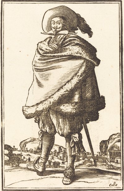 Ædel mand svøbt i en kappe trimmet med pels af After Jacques Callot