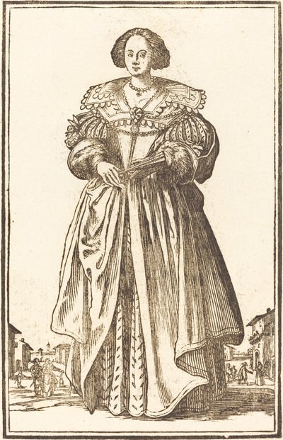 Ædel kvinde med vifte af After Jacques Callot