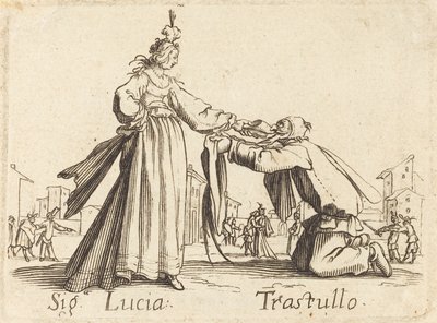 Tegn. Lucia og Trastullus af After Jacques Callot