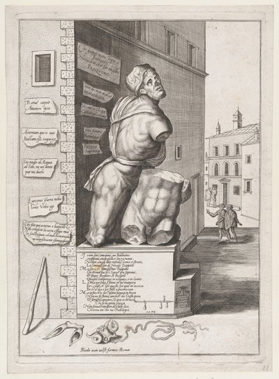 Statue af Pasquin i kardinal Ursinos hus, udgivet efter 1582., udgivet efter 1582. af After Nicolas Beatrizet.