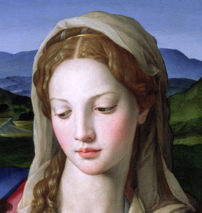 Hellig familie med St. Anne og spædbarnet St. Johannes Døberen, ca. 1550 olie på paneldetalje af 82824 af Agnolo Bronzino