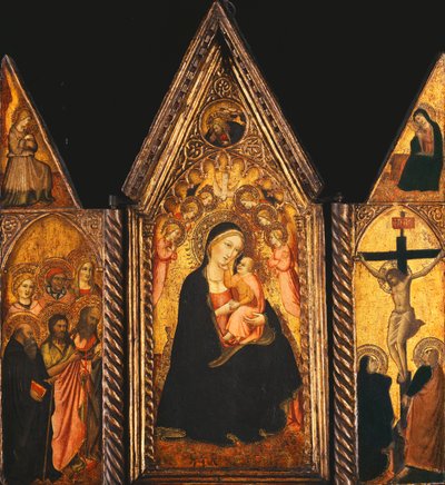 En bærbar triptykon med madonnaen og barnet tronet med engle, af Agnolo Gaddi