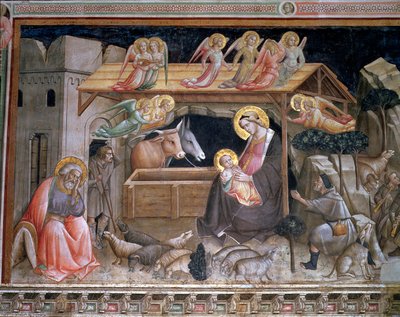 Fødselen, detalje fra Jomfruens liv og den hellige bælte, fra Cappella dell Sacra Cintola af Agnolo Gaddi