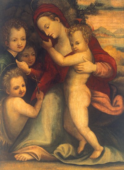 Madonna med barn, Johannes og engle af Agnolo Bronzino