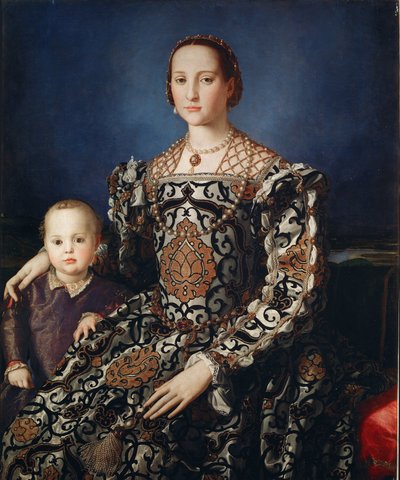 Portræt af Eleonora da Toledo med sin søn Giovanni - Olie på lærred af Agnolo Bronzino