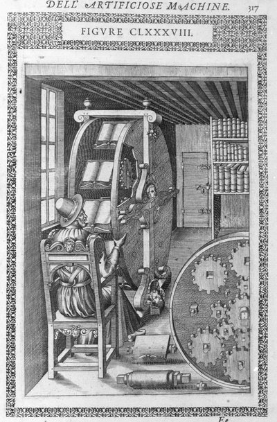 Automatisk bibliotek. Baseret på et projekt af Agostino Ramelli i "" Diverse and Artificiose Machin"" og Milan 1600. af Agostino (after) Ramelli