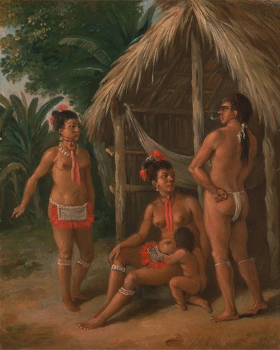En Carib-familie på Leeward Islands uden for en hytte, ca. 1780. af Agostino Brunias