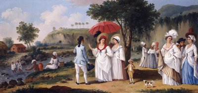 Mulatkvinder på bredden af floden Roseau, Dominica, af Agostino Brunias