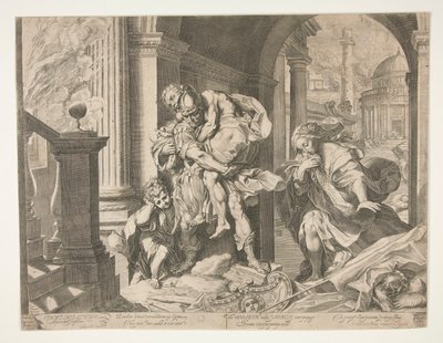 Aeneas og hans familie flygter fra Troja af Agostino Carracci