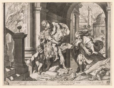 Aeneas og hans familie flygter fra Troja, 1595. af Agostino Carracci