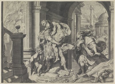 Aeneas flygter med sin familie fra Troja af Agostino Carracci