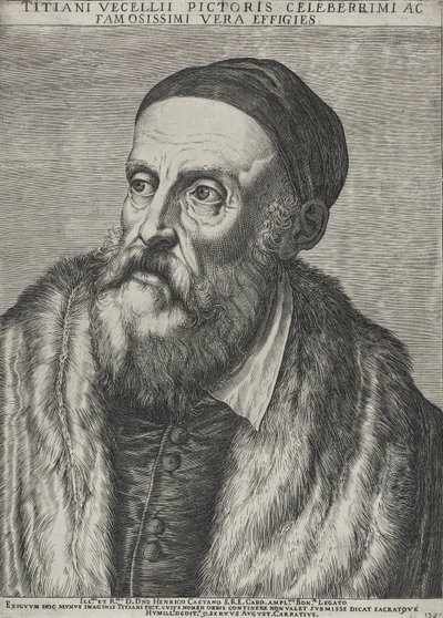 Portræt af Titian, 1587 (gravering på lagt papir med vandmærke) af Agostino Carracci