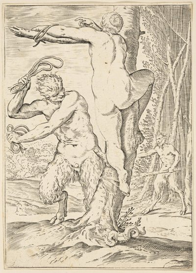 Satyr pisker en nymfe, ca. 1590-95 af Agostino Carracci
