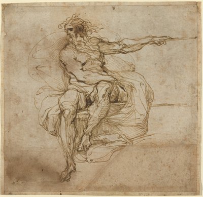 Siddende nøgen mand [recto] af Agostino Carracci