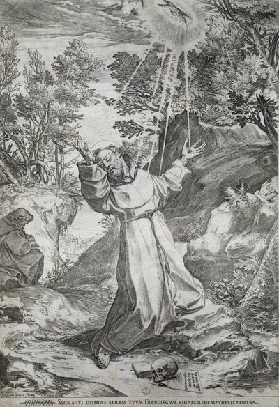 Stigmatiseringen af Saint Francis på La Verna-bjerget (1224) af Agostino Carracci