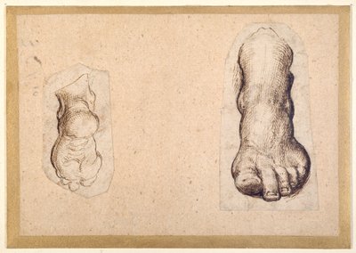 To undersøgelser af en fod i forkortning (pen & blæk på papir) af Agostino Carracci