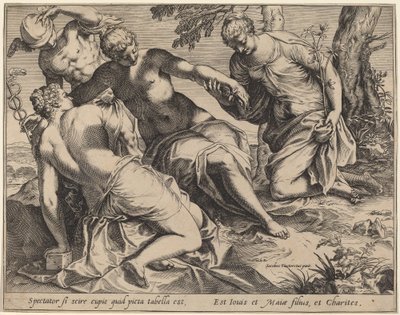 Merkur og de tre nåder af Agostino Carracci after Jacopo Tintoretto