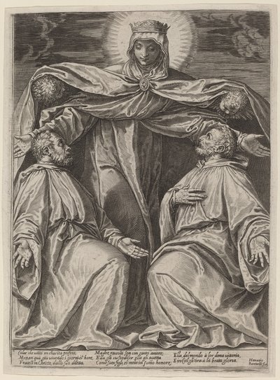Madonnaen beskytter to medlemmer af et broderskab af Agostino Carracci after Veronese
