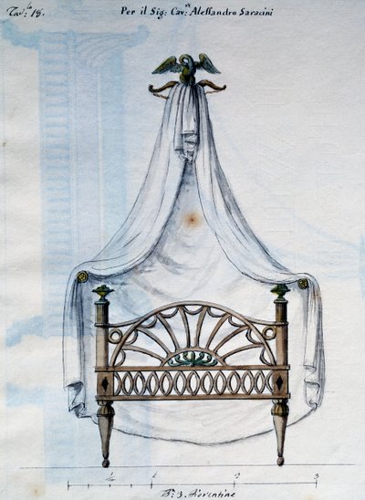 Himmelseng til Alexander Saracens, fra Works of carpenter og låsesmed udtænkt og designet af mig Agostino Fantastici), manuskript 3, plade 18 (1782-1845) af Agostino Fantastici