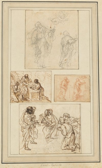 Studier af en apostel ledet af en engel og hyrdernes tilbedelse af Agostino Masucci