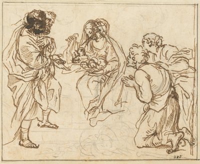 Hyrdernes tilbedelse (sort kridt med brunt blæk på lagenpapir) af Agostino Masucci