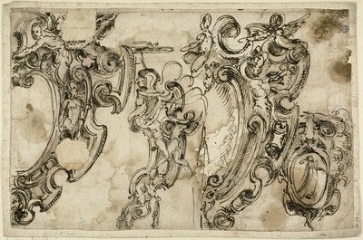 Skitser af dekorative motiver (recto); Skitse af dekorativt motiv (verso) af Agostino Mitelli
