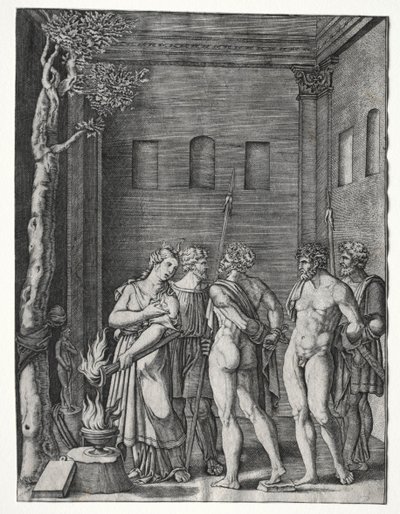 Orestes og Pylades bragt til Iphigenia for at ofre, 15141536. af Agostino Musi