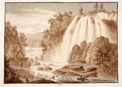 Kaskade i Tivoli, 1833 (radering med brun vask) af Agostino Tofanelli
