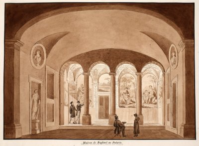 Rafaels hus på Palatinen, 1833 (ætsning med brun vask) af Agostino Tofanelli
