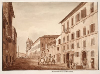 The House of Callimachus, Via Sistina, 1833 (ætsning med brun vask) af Agostino Tofanelli