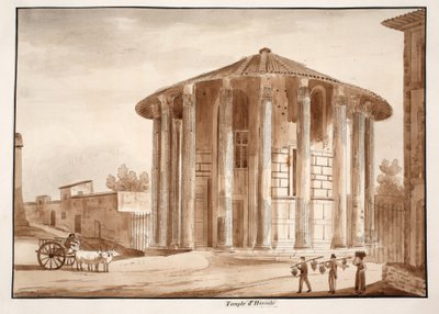 Hercules Victors tempel, 1833 (ætsning med brun vask) af Agostino Tofanelli